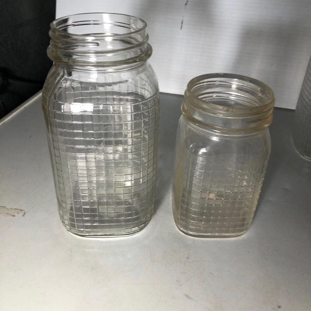 Owens Corning Vintage Product Waffle pattern Jars 1 quart, 1 pint